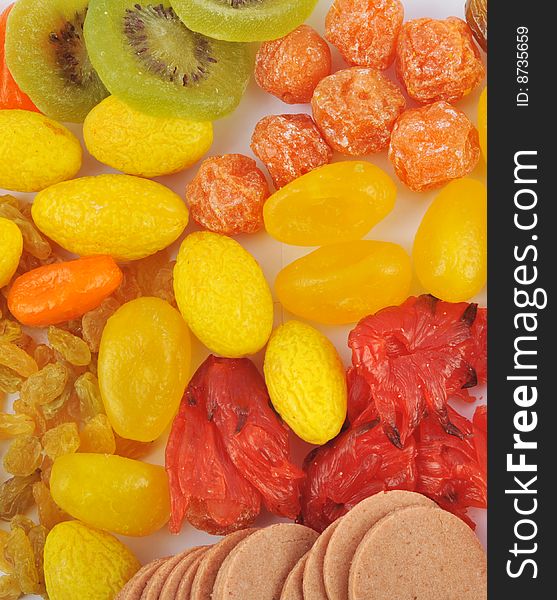 Dried fruits collection on white