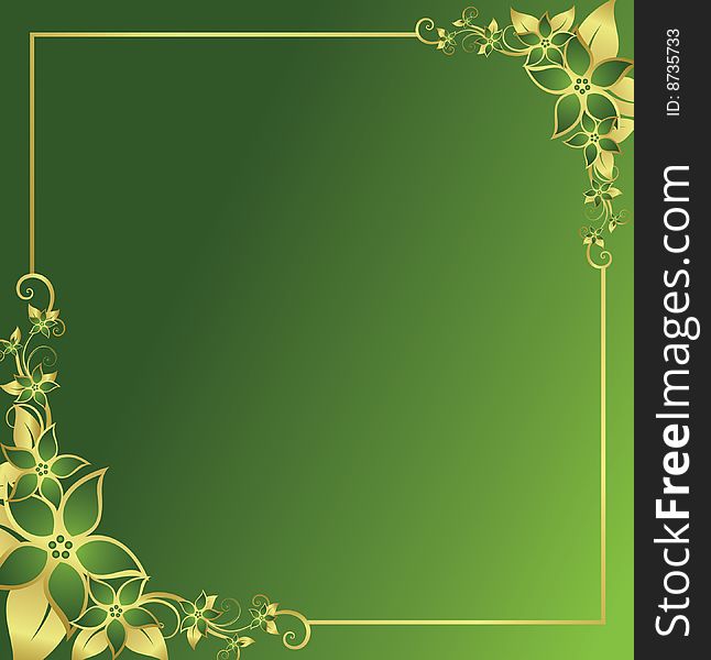 Golden and green floral background. Golden and green floral background