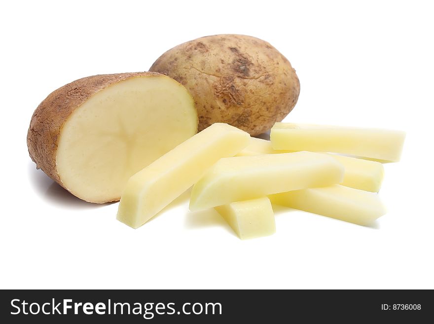Raw brown potato  isolated on white background