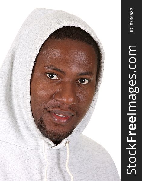 Young african american male on white background