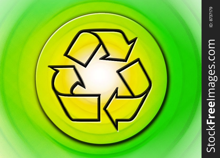 Green symbol of recycle on green background. Green symbol of recycle on green background