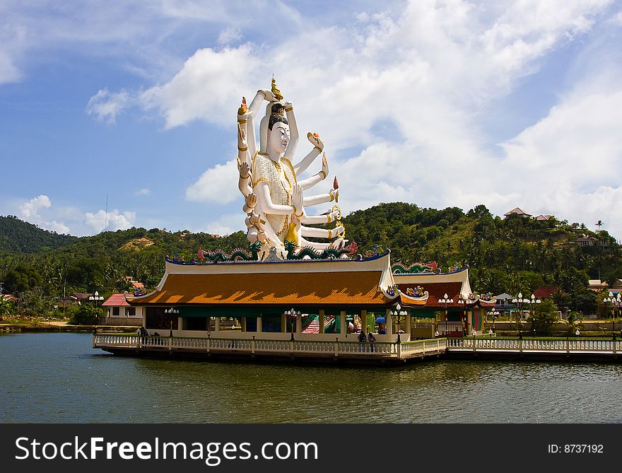 Large White Buddhist God at Wat Plai Laem temple Koh Samui , Thailand. Large White Buddhist God at Wat Plai Laem temple Koh Samui , Thailand