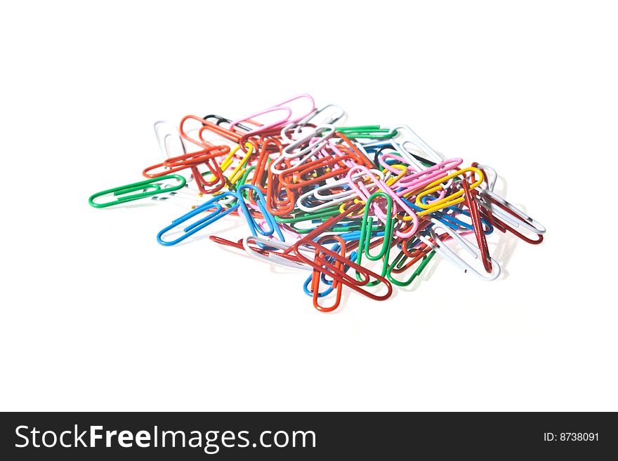 Colorful pile of paperclips, isolated on a white background. Colorful pile of paperclips, isolated on a white background