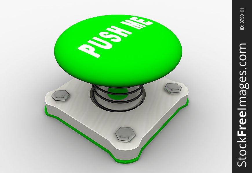 Green start button on a metal platform