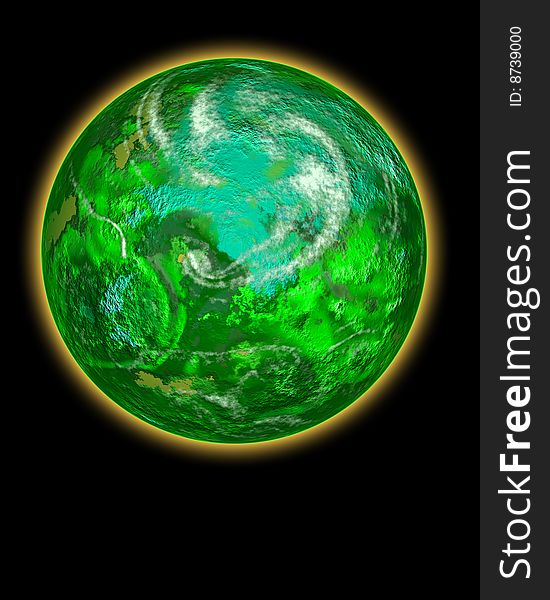 Computer made background image with green planet. Computer made background image with green planet