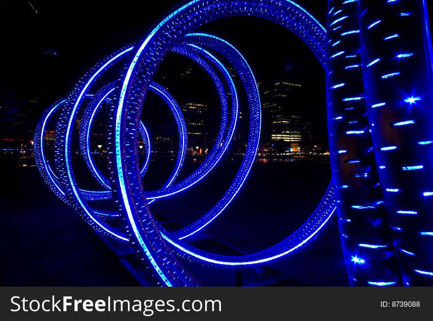 A blue light-tube in the park