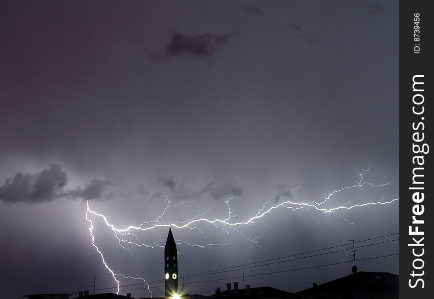 A big lightning in a summer storm. A big lightning in a summer storm