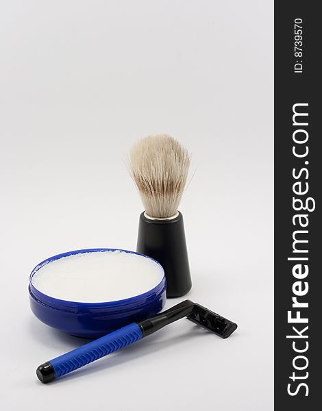 Black Shaving Brush,blue safety Razor and Soap. Black Shaving Brush,blue safety Razor and Soap
