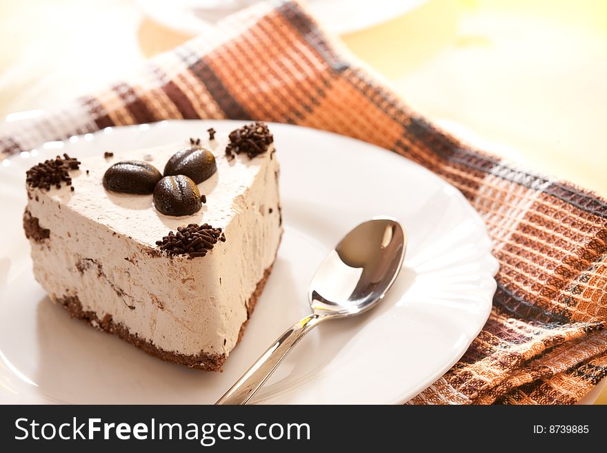 Food series: sweet chocolate cake iced gingerbread with tea
