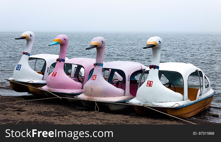 Duck boats on Lake Ashi, Japan. They might be swans but then I wouldn&#x27;t be able use my witty title :&#x29;. Duck boats on Lake Ashi, Japan. They might be swans but then I wouldn&#x27;t be able use my witty title :&#x29;