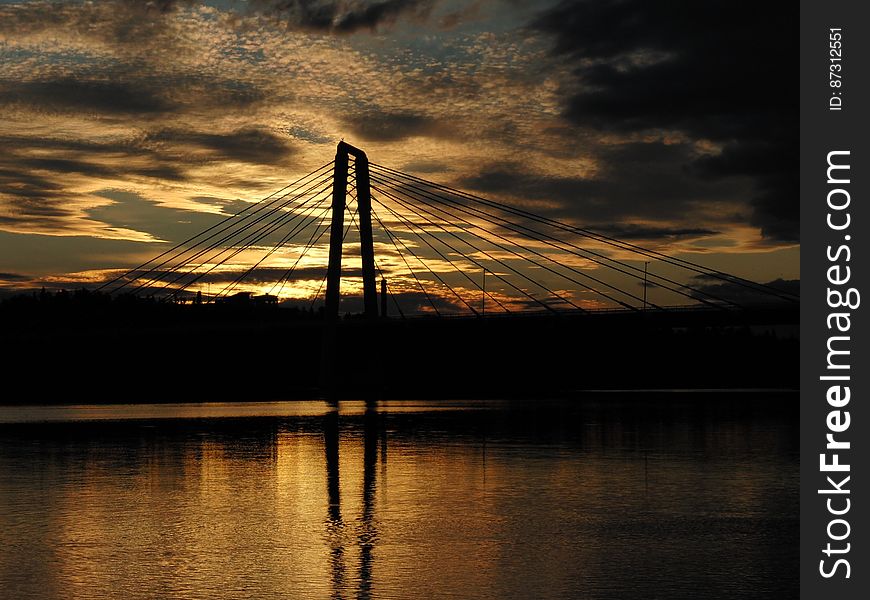 A single pylon bridge standing and looking handsom in the evening. A single pylon bridge standing and looking handsom in the evening.