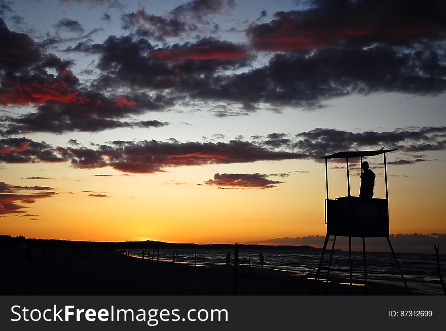Baltic Sea Sunrise Lifeguard Silhouette