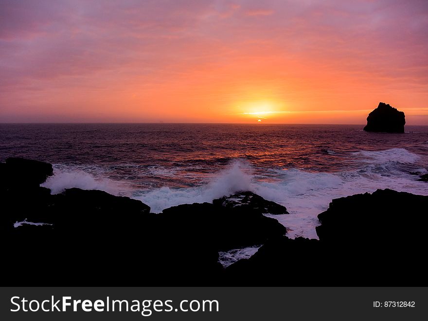 Beautiful Atlantic Ocean Shore Sunset, Iceland