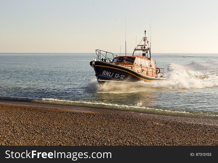 RNLB Cosandra, a Shannon class lifeboat, visits Hastings Lifeboat Station.