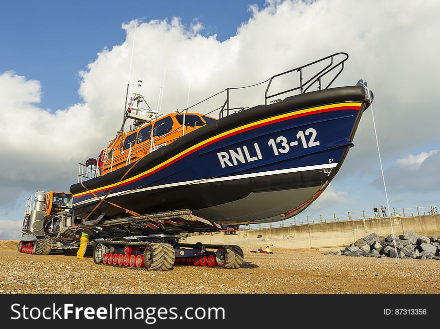 RNLB Cosandra, a Shannon class lifeboat, visits Hastings Lifeboat Station.