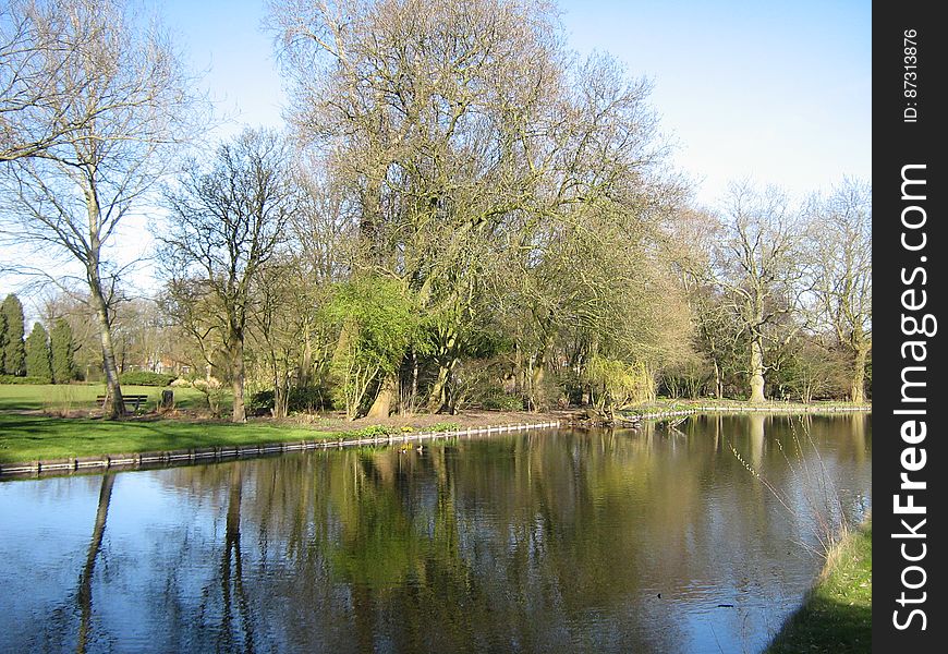 Southern edge of the Broersepark, a small public park in Amstelveen, the Netherlands, taken from Parklaan &#x28;name of street&#x29;.