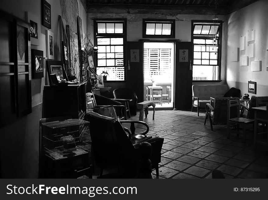 Grayscale Photography Of Inside The Room