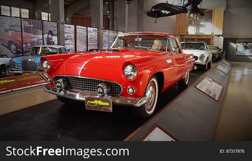 Classic convertible motor cars in transport museum.
