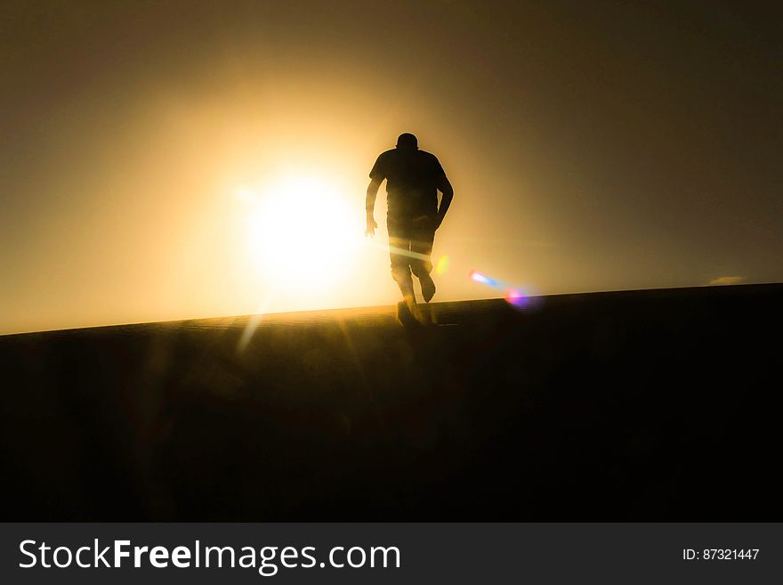 Rear View of Silhouette Man Against Sky during Sunset