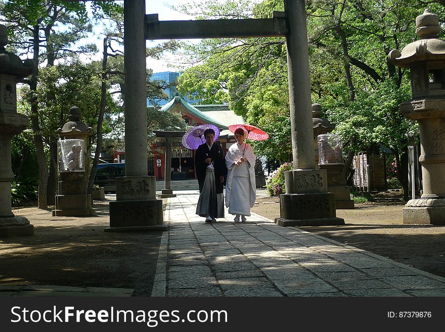 Japanese Couple With Umbrellas