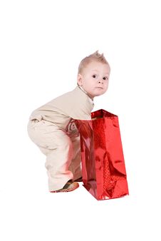 Happy Kid With His Present Stock Images