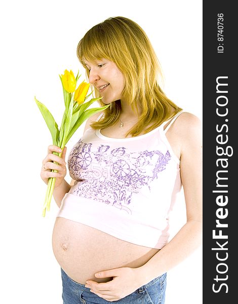 Pregnant Woman With Yellow Tulips