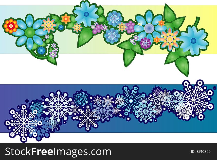 Summer flower and winter snowflake stickers. Summer flower and winter snowflake stickers