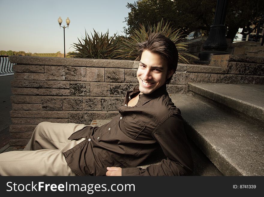 Man relaxing on the steps