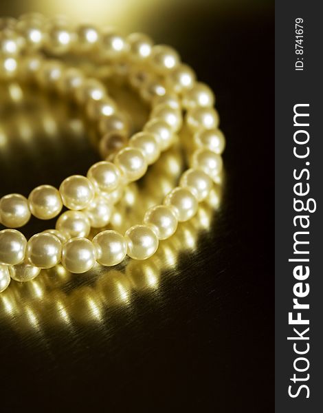 Close-up of vintage pearl bracelet