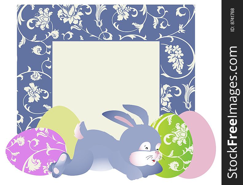 Easter illustration with floral elements and rabbit. All elements and textures are individual objects. Vector illustration scale to any size. Easter illustration with floral elements and rabbit. All elements and textures are individual objects. Vector illustration scale to any size.