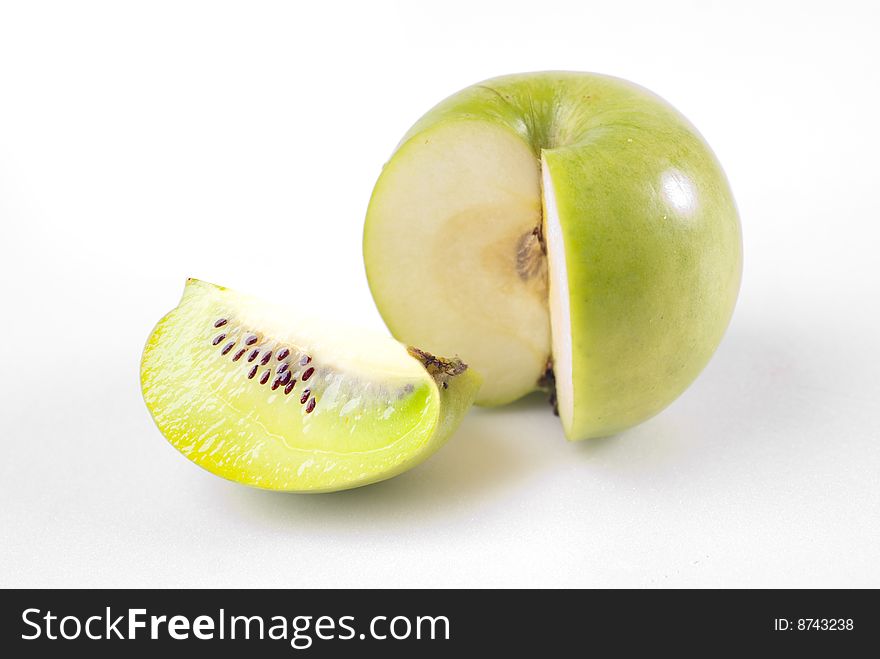 Green apple sliced and isolated on white