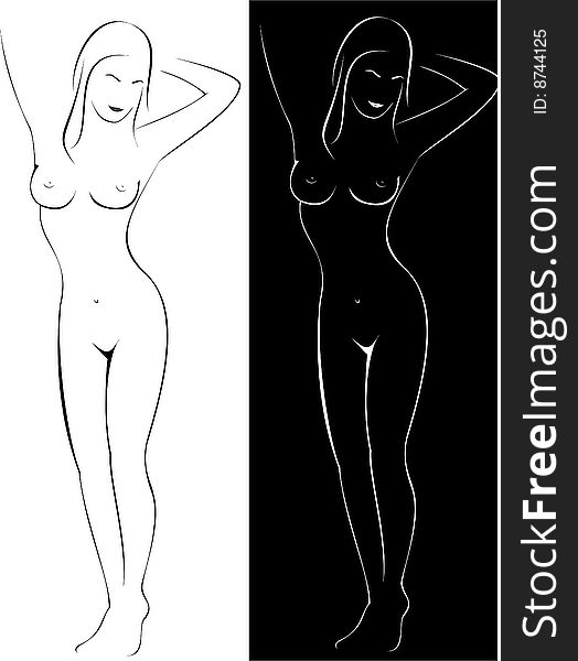 Vector illustration. Silhouette of the nude woman. Vector illustration. Silhouette of the nude woman