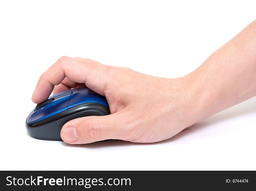 Blue computer mice on hand