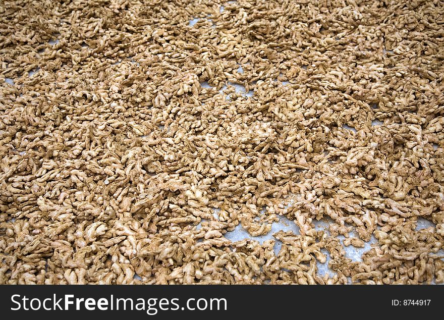 Dry ginger roots on the ground in the India