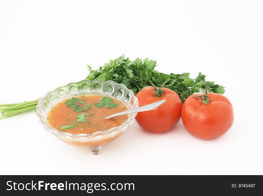Delicious soup with parsley and tomatoes. Delicious soup with parsley and tomatoes