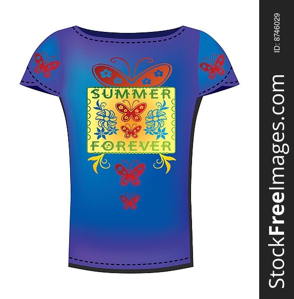 Vector T-shirt design template with flowers and butterflies. Vector T-shirt design template with flowers and butterflies