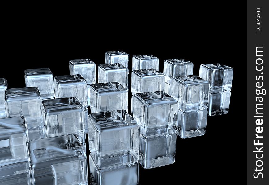 Ice cubes on black background