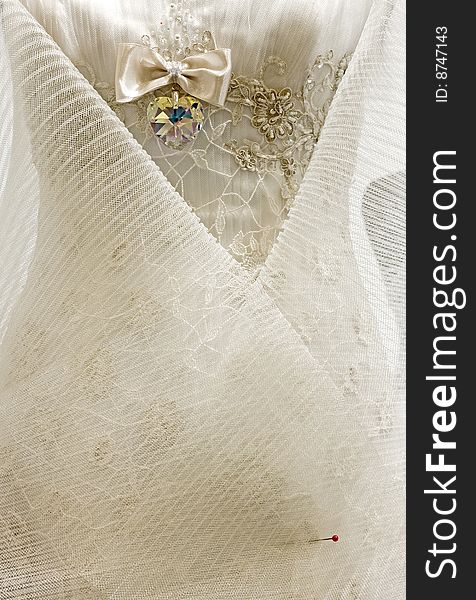 Wedding dress with split glass broch