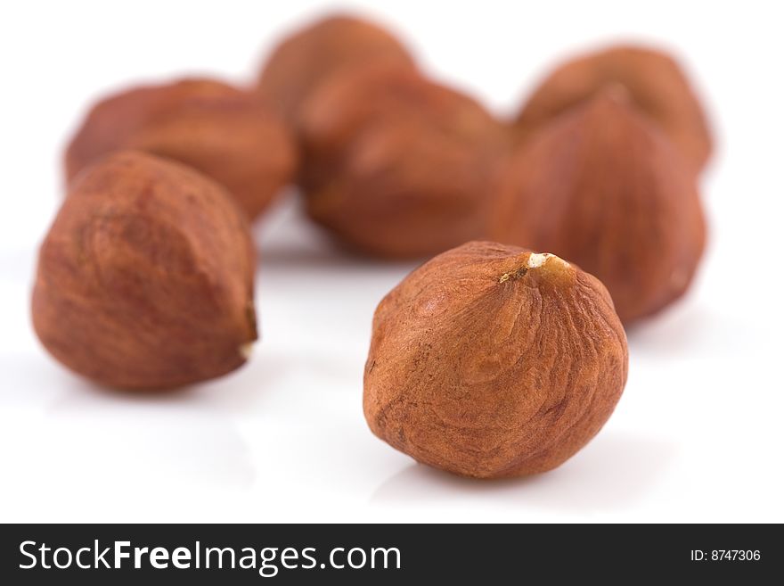 Hazelnuts isolated on a white