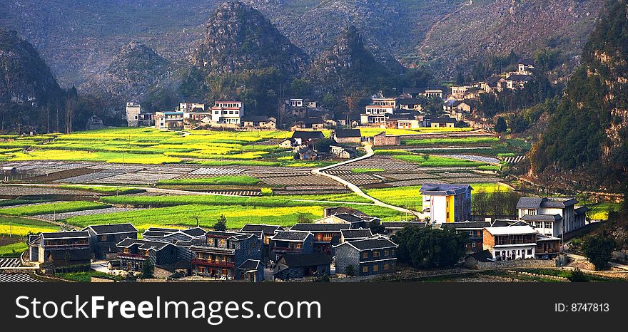A village of Guizhou mountain in  spring. A village of Guizhou mountain in  spring.