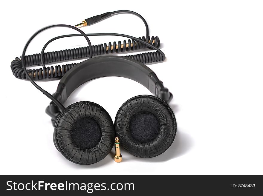 Black DJ Headphones, Spiral Cord, Jets. Black DJ Headphones, Spiral Cord, Jets