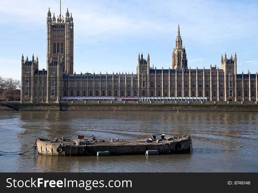 The Houses of Parliament from across the River Thames in winter. The Houses of Parliament from across the River Thames in winter.