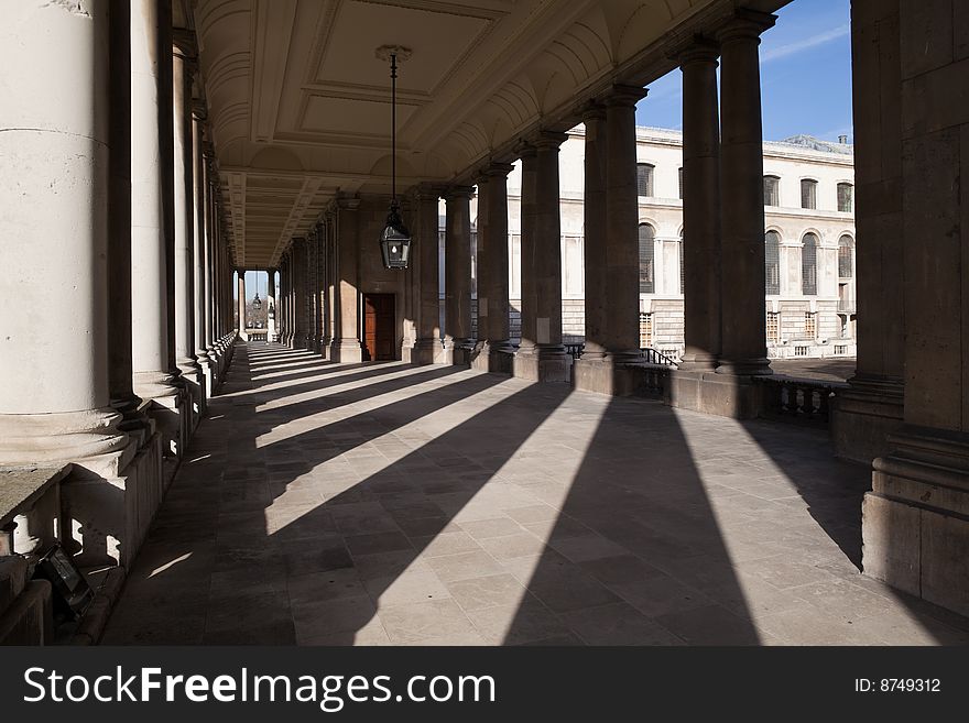 An external walkway through historical Greenwich University in London. An external walkway through historical Greenwich University in London