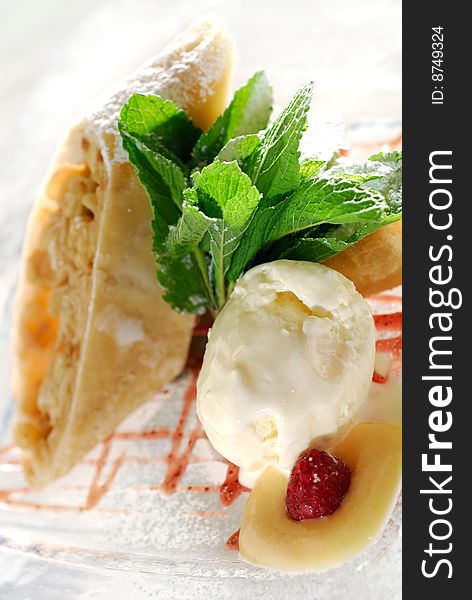 Vanilla Ice-cream With A Baked Apple Strudel