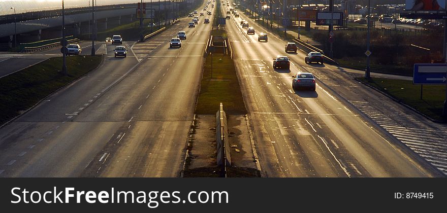 Movement of a stream of cars on a highway  in two directions