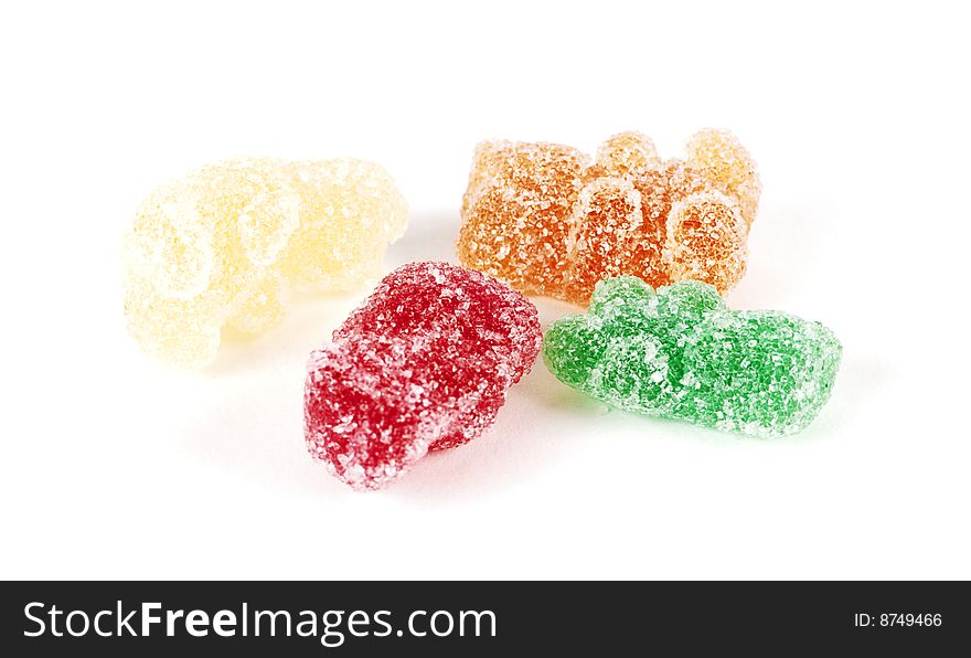 Sugary sweets close up on a white background