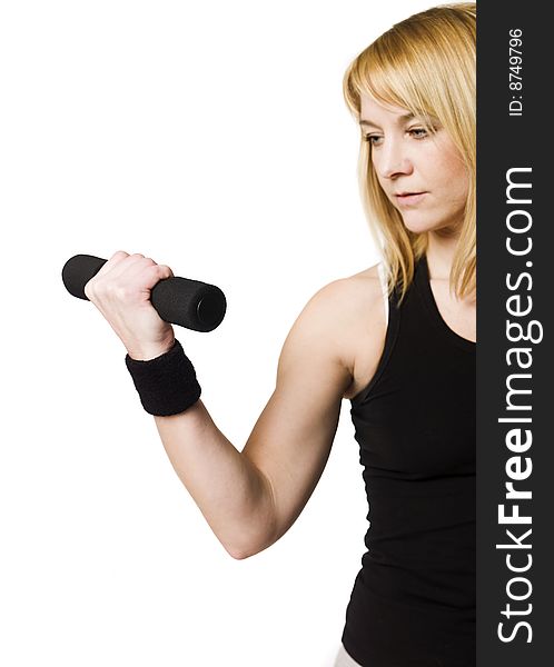 Woman working out towards white background