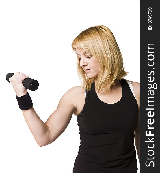 Woman working out towards white background