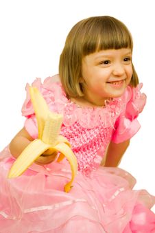 Young Girl With Bananal Stock Photography
