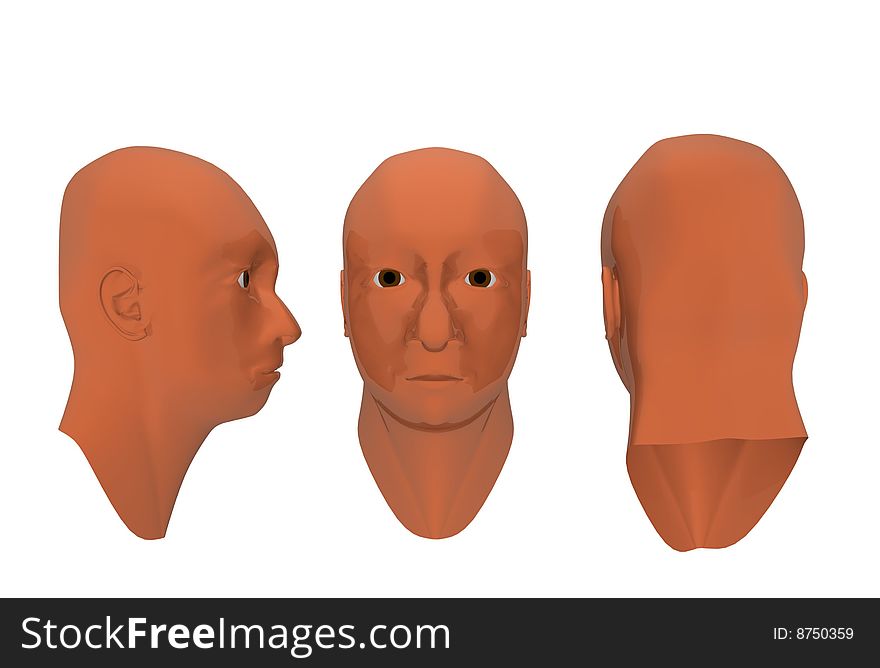 3d triple portrait of a human head. 3d triple portrait of a human head